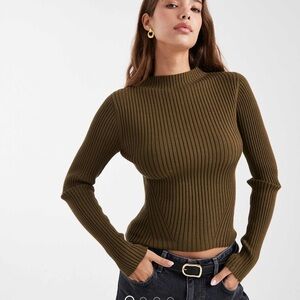 ASOS Design knit high neck top in olive